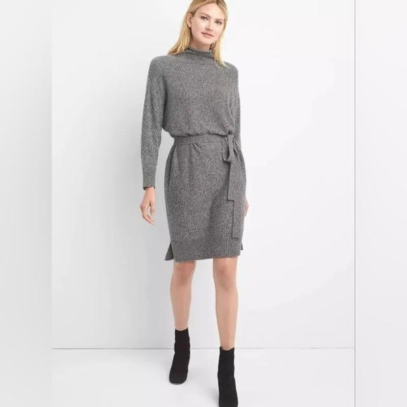 Gap Merino Wool Funnel Neck Tie-Belt Midi Dress Gray Women's Size Meduim - Picture 3 of 8